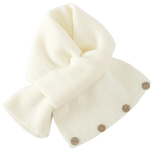PUERHUACI Schal Damen Winter,Strickschal Damen,Einfarbig Gerippt Schleife Winterschal, Gefälschte Kragen Schals,Weiche Polyester Nackenwärmer Halstücher mit Tasten Verzierung Beige 90cm