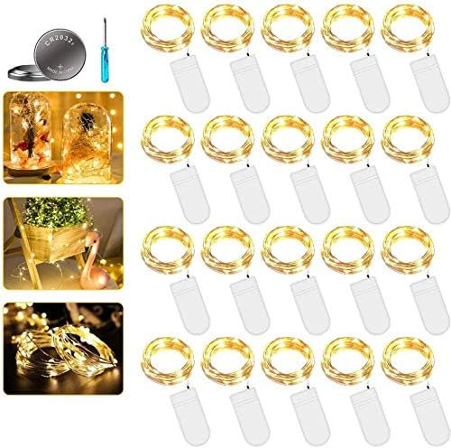 Micro LED Lichterkette Batterie, 20 Stück 2M20LED Micro Batterie-betrieben Kupfer Drahtlichterkette Warmweiß Weihnachtsbeleuchtung für Zimmer, Innen, Weihnachten, Außen, Party, Hochzeit (20, Warmweiß)