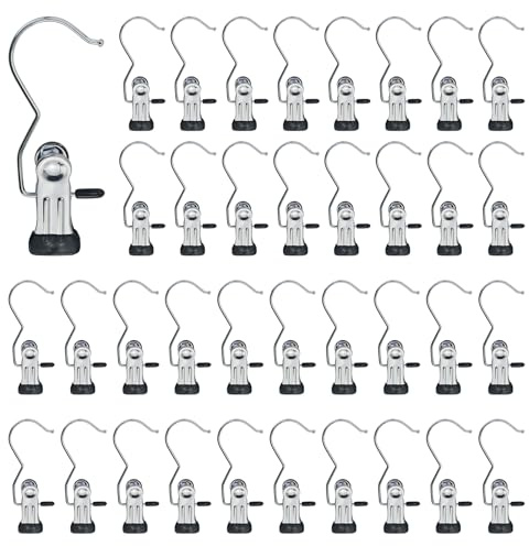 40 ganchos portátiles para ropa, pinzas de ropa, ganchos giratorios de 360°, pinzas para botas de metal, perchas antideslizantes para pantalones, zapatos, toallas, bufandas, gorros.