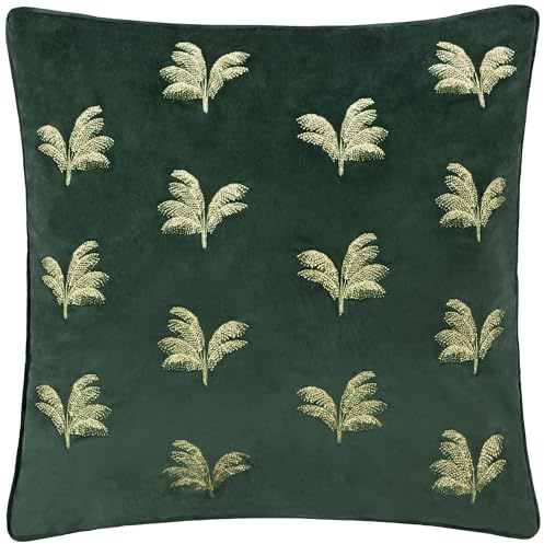 Paoletti Guilded Palms Embroidered Polyester Filled Cushion - Emerald - 45x45cm