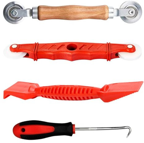 VZU Set of 4 tool retractors for piping, sieve window spline roller, spline roller with nylon wheels, rubber strip hooks, for screen windows, fly screen, insect protection, window seal