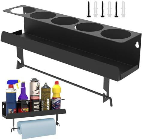 Spray Can Holder, Spray Can Wall Mount, Spray Bottle Storage Rack, Metal Storage Shelf With 5 Holes, Garage Organiser For Spray And Aerosol Can, Shelf Organiser For Garage Workshop Beauty Shop Home