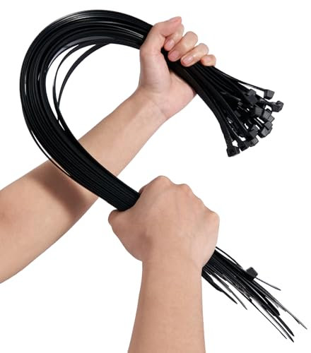 600mm x 9mm Cable Ties, 150 PCs Heavy Duty Extra Long Thick Nylon Zip Ties Self Locking Tie Wraps, 23.6 Inch Ultra Strong Tensile Cable Tie for Home Office Garage Workshop DIY Garden Outdoor (Black)
