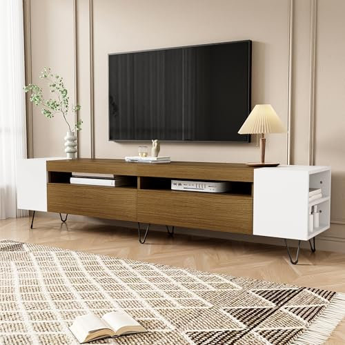 Dalred Mobile TV moderno, bianco e effetto legno, lunghezza 180 cm (bianco + colore legno)