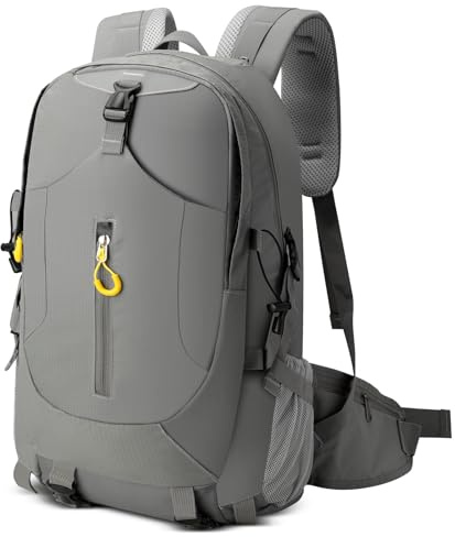 Cozary Wanderrucksack 40L Herren Wasserdicht mit Atmungsaktivem Rücken - Wanderrucksack Herren, Laptopfach & Regenhülle Inklusive, Für Radfahren, Klettern, Bergsteigen und Reisen Sport (Grau)