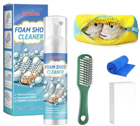 Znnhnn Sneaker Reiniger,Weißer Schuhreiniger,Sneaker Cleaner Set 100ml,Sneaker Reinigungsset mit Reiniger, Schuhbeutel, Bürste, Putztuch, Putzschwamm für Arbeitsschuhe, Sport-Schuhe und Sneaker