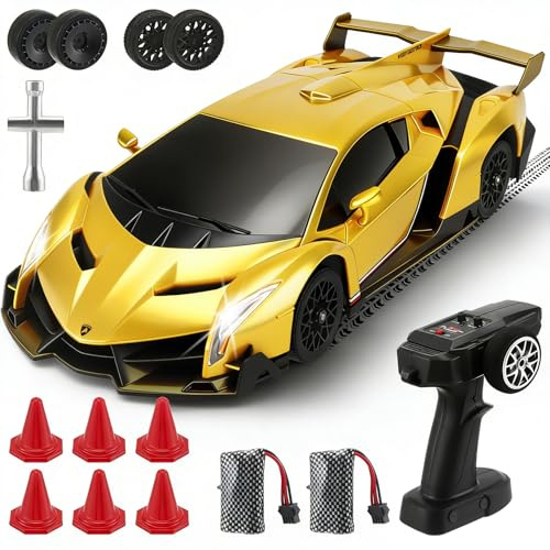 Nastopee 1:18 4WD Lamborghini Ferngesteuertes Auto, 2.4GHz Drift Car Lamborghini Ferngesteuert RC Drift Auto Ferngesteuert 35 KM/H Rennen Geschenke für mädchen Jungen ab 6 7 8 9 10 11 12+ Jahre,Gelb