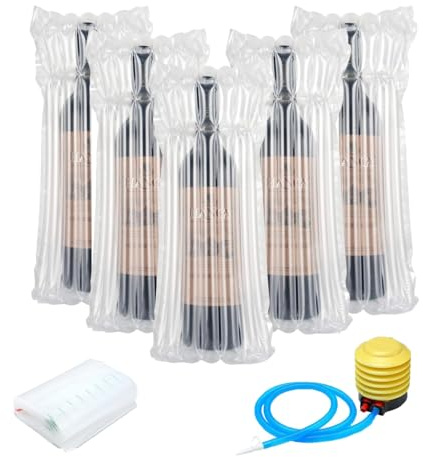 50 Bolsas Protectoras para Botellas de Vino con Columnas de Aire Inflables, Fundas Reutilizables con Bomba Infladora Incluida para Los Viajes, Transporte y Embalaje Seguro - 13.5 x 3.5 Pulgadas