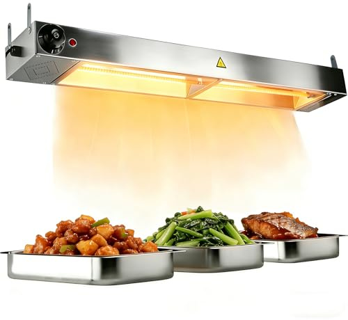 DBMGB Wärmelampe Küche Gastro, Edelstahl Hängend Speisenwärmer Lampe (90cm) | Einstellbare Temperatur 30-85℃, Kommerzielle Gastro Wärmelampe Infrarot für Küche, Buffets und Hotels