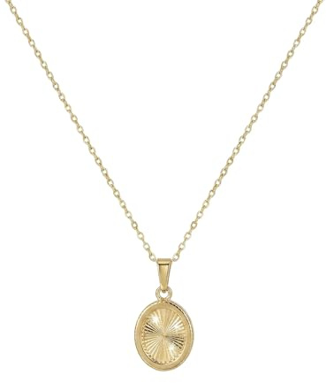 Suzan Gold® 375 Echtgold Kette Damen mit ovalem Anhänger strukturiert elegant wasserfest Geschenkidee – Sunveil Oval – zeitloser Goldschmuck