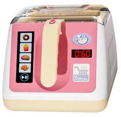 Fiocias Friteuse Jouet pour Enfants, Ensemble de Cuisine de Chef Fictif, avec Aliments Jouets Changeant de Couleur, Rose