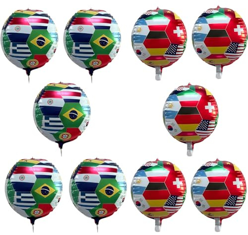 10PCS World Cup Football 2026 Balloons World Flags Foil Ball Set, 3D Soccer Balloons for Fans, Football Decorations for Match Day, Fan Zone, Stadium Vibes, Home Bar Living Room Decor