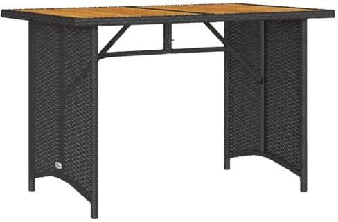 Mhdvray Gartentisch Schwarz 110x68x70 cm aus Akazienholz & wetterfestem Poly-Rattan, moderner Outdoor Tisch mit stabilen Stahlrahmen für Balkon, Terrasse und Garten