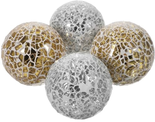 RORPOIR Bolas de Cristal Decorativas Mosaico 4 Piezas para Mesa Centro | Espuma y Vidrio, Estilo Moderno Delicado, para Café y Aniversario, Adorno Esférico