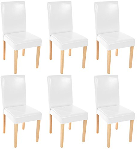 Mendler 6er-Set Esszimmerstuhl Stuhl Küchenstuhl Littau - Kunstleder, weiß, helle Beine