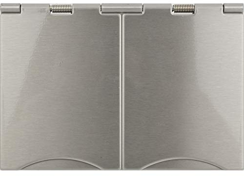 Schneider Electric Ultimate Flat Plate - Unswitched Double Floor Power Socket, Single Pole, 13 A, GU3252WSS, Stainless Steel with White Insert