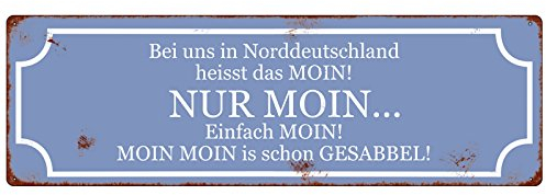 Interluxe Metallschild Schild Bei Uns in Norddeutschland Moin Deko Geschenk Familie Shabby Vintage Blechschild Willkommen Hallo Willkommensschild Gäste Besuch