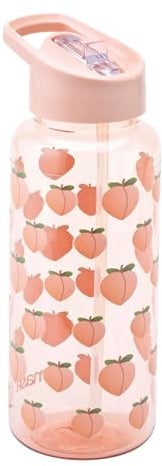 Smash 1 Litre Drink Bottle with flip top lid and straw - Peach design