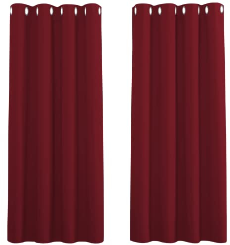 PONY DANCE Gardinen Rot Blickdicht Thermovorhang Ösenschal 2er Set Verdunklungsvorhänge für Schlafzimmer Deko Kurze Vorhänge Blickdicht, H 158 x B 132 cm