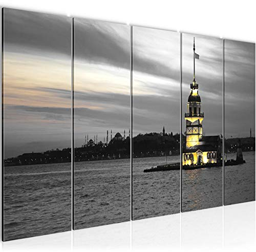 Runa Art Wandbild XXL Istanbul Türkei Wohnzimmer Schlafzimmer 200 x 80 cm Schwarz Weiss 5 Teilig - Made in Germany - 604155c