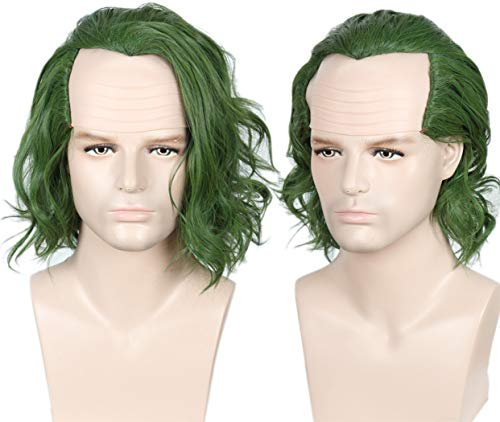 Linfairy Perücke kurz kahl Clown für Halloween Cosplay Kostüm Grün
