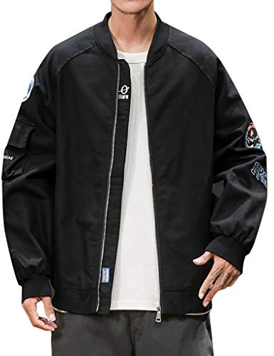 Xmiral M鋘tel Herren Rei遶erschluss Outwear Einfarbig 躡ergr鲞e Stehkragen Jacke Herbst Winter Symbol Patchwork Sweatshirt 躡ergangsjacke(Schwarz,L)