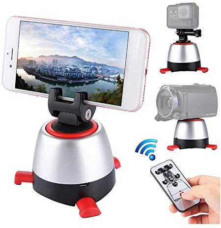 VBESTLIFE Tête panoramique de trépied à Rotation Automatique de 360 degrés, tête de trépied télécommandée avec télécommande/Bluetooth pour téléphone Portable, caméra d'action(Rouge)