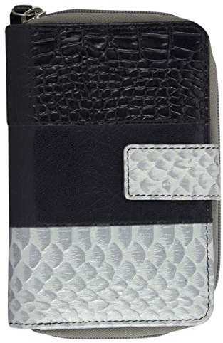 Sunsa Geldbörse Damen. Leder Mittel groß Geldbeutel. Groß Geldtasche mit Viele Fächer/ 11 Kartenfächer. Portemonnaie für Frauen. RFID Schutz Blocker Damen Portmonee (schwaez/Silber)