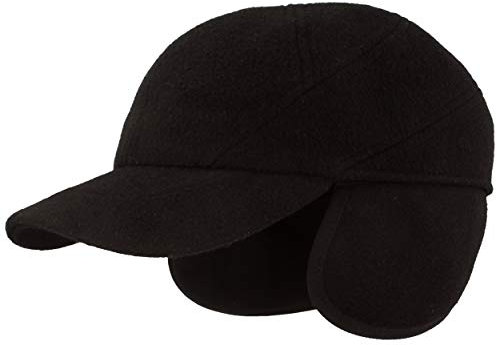 Breiter Winter Baseball Cap, Schirmmütze mit Teflon® Membran, ausklappbarer Ohrenschutz, Wolle, Schwarz 58