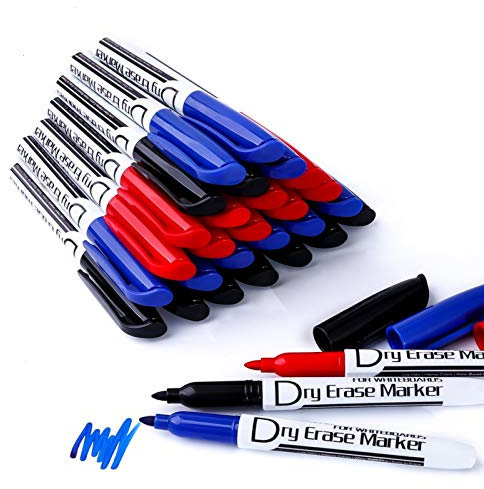 Volcanics Dry Erase Markers Low Odor Fine Whiteboard Markers Thin Box of 30, 3 Colors