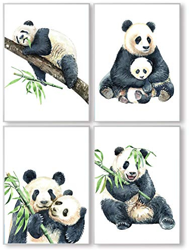 Pandawal Panda Poster 4er Set Bilder für Kinder schöne Kinderzimmer Deko Mädchen und Junge Kinderposter/Babybilder DIN A4 (T16)