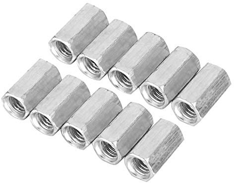 Akozon Tuerca de varilla larga M8 10 piezas Tuerca de acoplamiento hexagonal m¨¦trica Maleficio Tuerca Hexagonal Sujetadores roscados de separaci¨®n Galvanizado(M8 * 20)