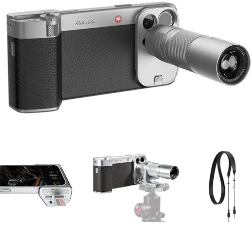 PGYTECH RetroVa Kameragriff Set mit 2,35x Teleobjektiv, für 16 Pro Max | All-in-One-Set: Teleobjektiv, iphone Griff, MicroSD-Slot, 1/4-20 Gewinde, Stativschelle und Handyband für Reisefotografie