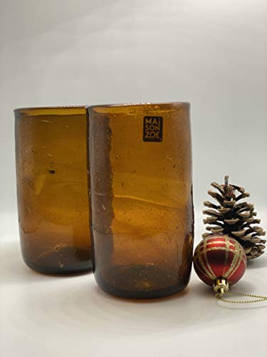 Maison Zoe 6-teiliges Trinkglas Set aus Recycling-Glas Dary - braun - groß - Durchmesser ≈ 7,5cm - Höhe ≈ 13cm - 100% Handmade - Longdrinks - Saftglas - Wasserglas