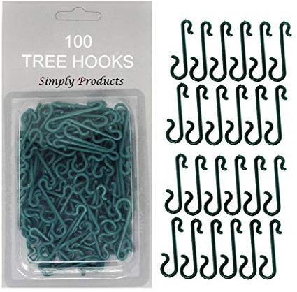 Simply Products 100 Bauble Christmas Tree Hooks - Green Ornament Hooks & Mini Hangers for Tree, Wreath & Vine