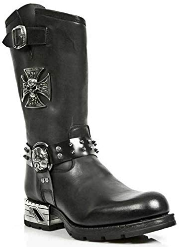 New Rock Stivali MR030-S1 da Uomo in 100% Pelle Nera Western con Piattaforma Gotica Stile Motociclista 44