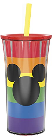 Zak Designs Disney - Bicchiere da viaggio in plastica isolante a doppia parete, per bevande fredde, con coperchio resistente agli spruzzi e cannuccia, realizzato con materiali durevoli (Topolino, 590