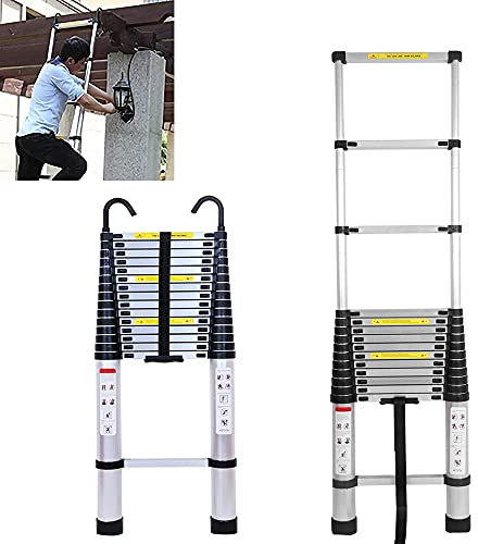 Telescoping Extension Ladder 20FT, Aluminum Lightweight Telescopic Collapsible Ladders with 2 Detachable Hook, Straight Portable Ladder for Outdoor Indoor Use, 330LB Capacity