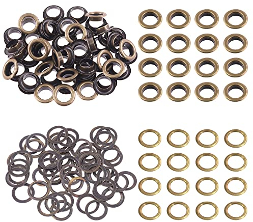 Swpeet 100 Pezzi - 50 Set di Occhielli in Bronzo da 10 mm Con Fori in Metallo Ispessito, Kit per Riparare Tela, Pelle, Tende