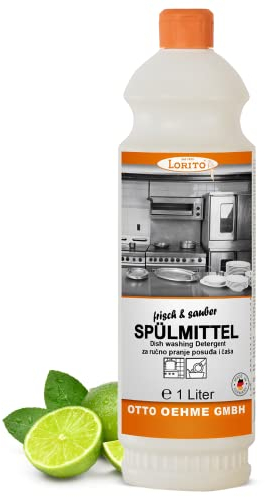 Lorito frisch & sauber Spülmittel 1 L - Geschirrspülmittel flüssig mit Limonen-Duft, Schonendes & hautfreundliches Handspülmittel gegen hartnäckige Verunreinigungen