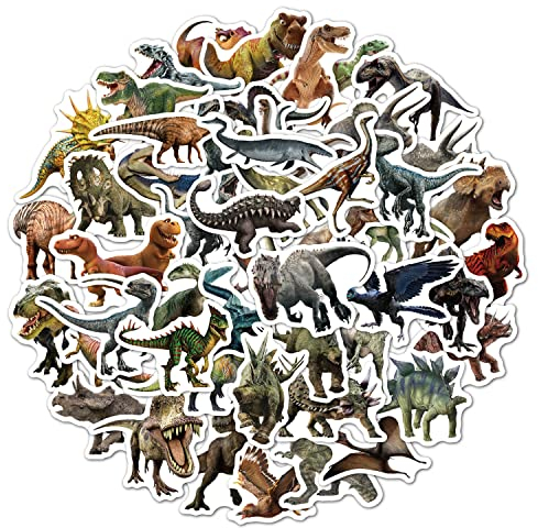 50 Stück Dino Aufkleber Jurassic Dinosaurier Stickers für Kinder Junge, wasserdichte Vinyl Stickers Set für Wasserflaschen, Fahrrad, Roller, Helm, Notebook, Kindergeburtstag (Jurassic Dino)