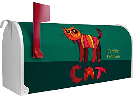 banjado® Amerikanischer Briefkasten individualisiert - US Mailbox/Letterbox mit Motiv Orange Katze 51x22x17cm - Postkasten Stahl aus Amerika – Briefkasten amerikanisch pulverbeschichtet
