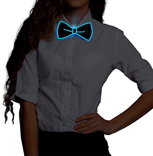 Ainiv Nœud Papillon Lumineuses LED avec Cordon d'Alimentation, 3 Modes de Flash LED Cravate Glow, Cravate Lumineux Réglable avec Fermeture Éclair pour Fêtes, Bars, Noël, École(bleu)