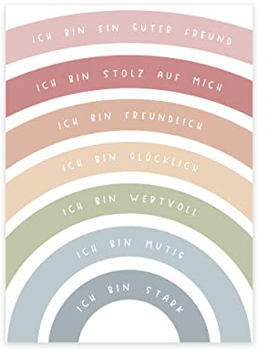 Affirmationsposter A3 | Affirmationen für Kinder | Positive Glaubenssätze | Regenbogen & Affirmationen | Bunt