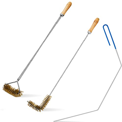 Nuenen 3 Pieces Fryer Cleaning Tools Including L Shaped Fryer Cleaning Brush, Deep Cleanout Rod and Long Handle Basket Brush, Good to 750f for Restaurant Accessories
