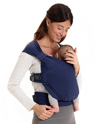 Boba Bliss Babytrage Neugeborene ab Geburt bis 15 kg - 2-in-1 Baby Carrier & Baby Tragetuch Ohne Binden & Knoten, Hüftfreundliche Babytrage ab Geburt, Weiche & elastische Baby Trage (Marineblau)