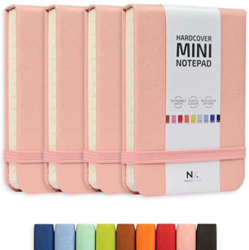 NeatVilla Kleines Notizbuch 3x4 Kleiner Notizblock Taschenformat, A7 Leder Hardcover Mini Notizbuch, Abreißblätter Kleiner Notizblock mit Gummiband, 4er Pack Mini Taschen-Notizbuch für