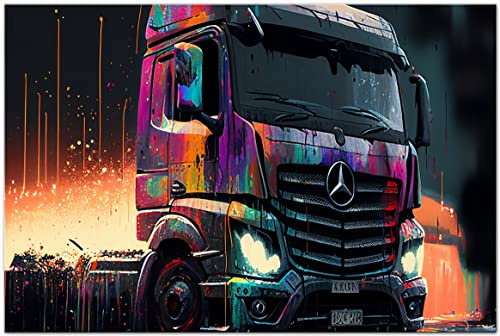 Printonia Bild auf Leinwand 120x80cm Mercedes-Benz Actros Abstrakt Grafik LKW TIR Automobil Bilder Deko Dekoration Wandbild Kunstdruck