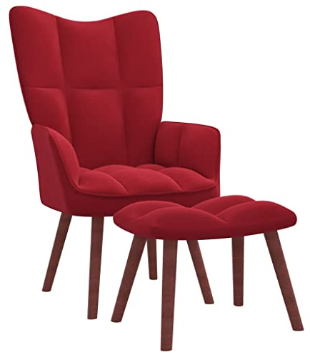 INLIFE Relaxsessel mit Hocker Weinrot Samt,Rot,8.55KG,328067