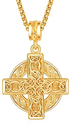 ADMETUS Gold Keltisches Kreuz Halskette Sterling Silber Keltischer Knoten Anhänger Herren Kreuz Anhänger Glück Irischer Schmuck Keltischer Knoten Geschenke für Herren